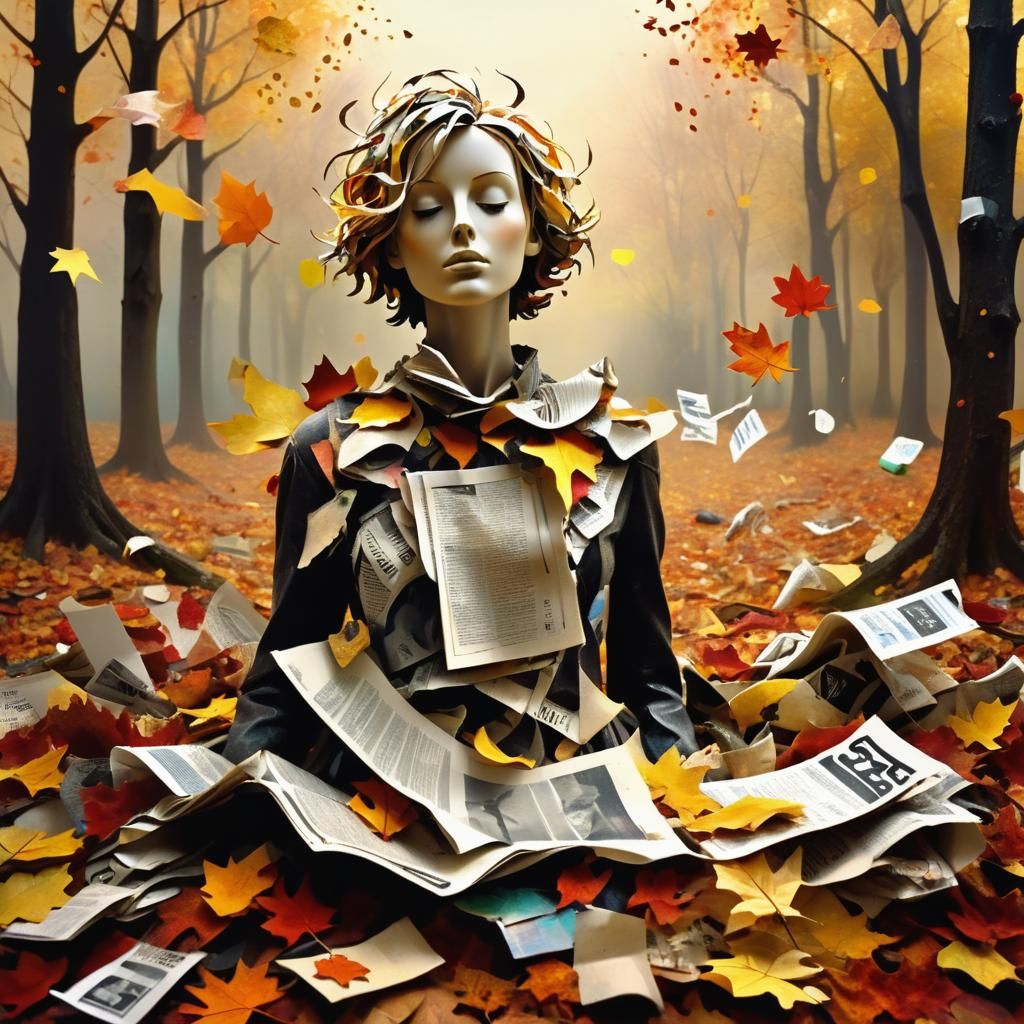 Surreal Autumn Assemblage with Impasto and Mixed Media