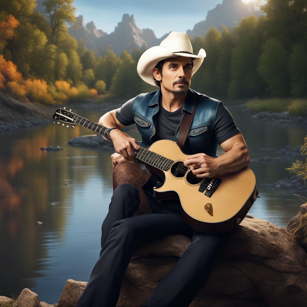 Portrait of a Country Singer on River Bank