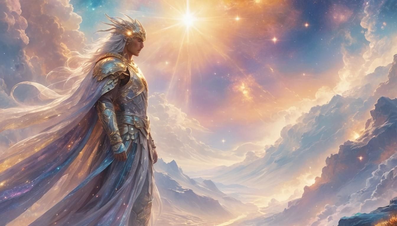Celestial Warrior in Astral Landscape Concept Art