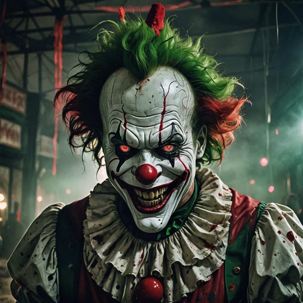 Eerie Carnival Clown in Dark Fantasy Horror Style
