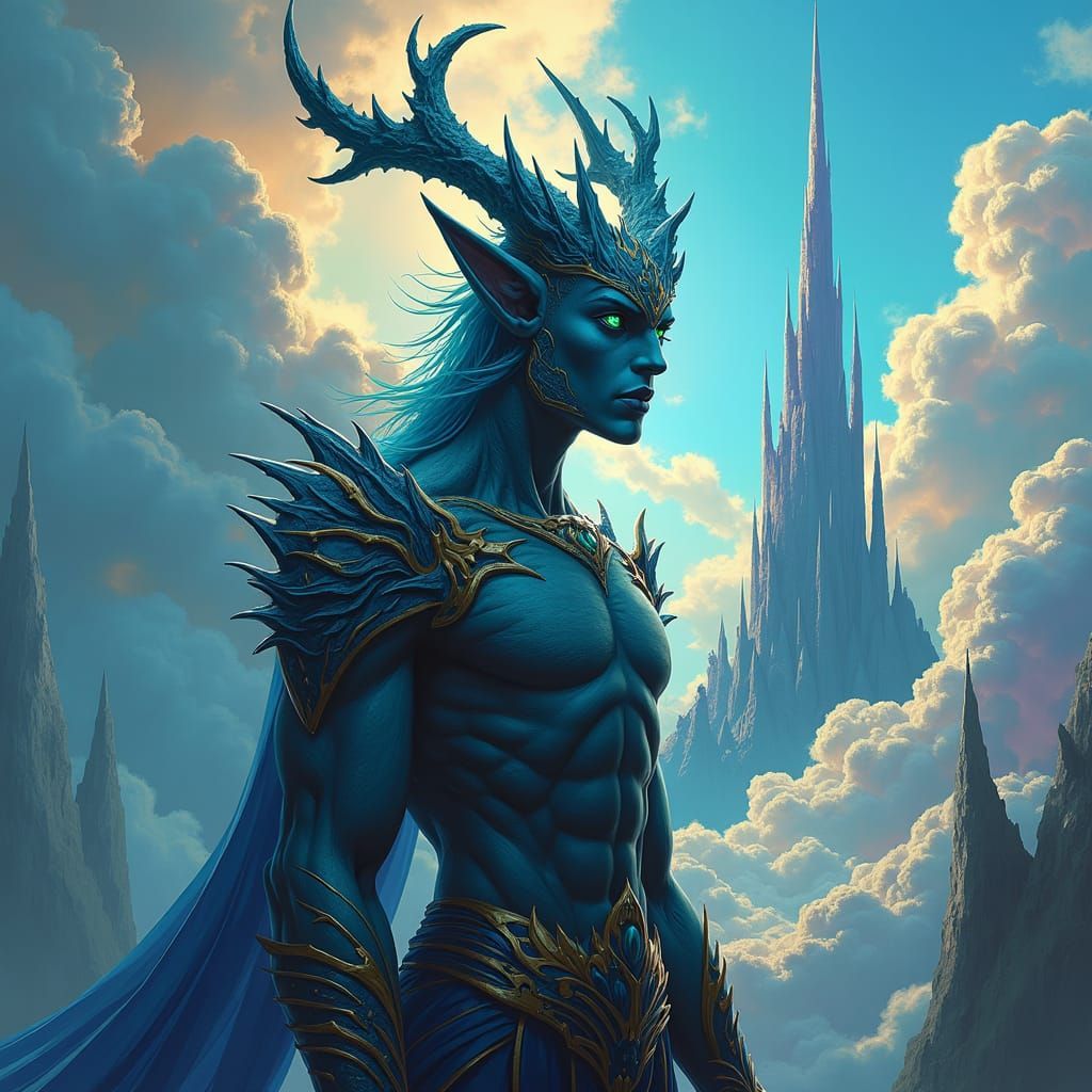 Majestic Lyran in Mystical Landscape, Digital Matte Painting