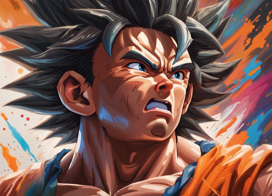 Hyperrealistic Goku Splash Art Portrait