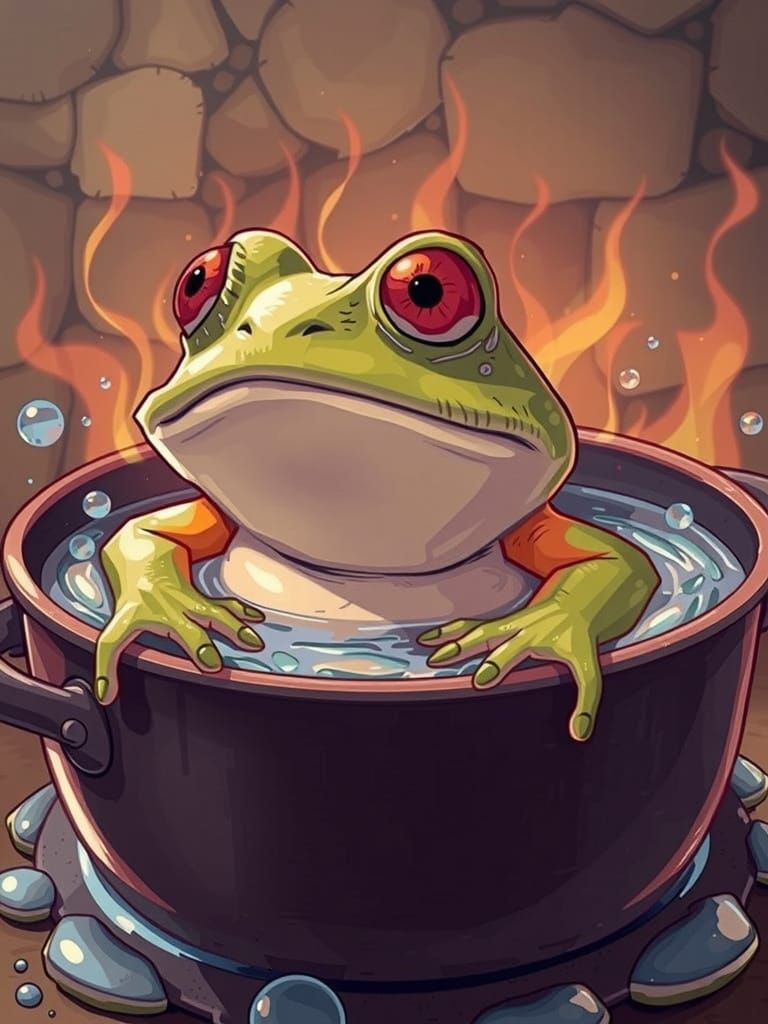 Surprised Frog in Boiling Water: 3D Comic Art
