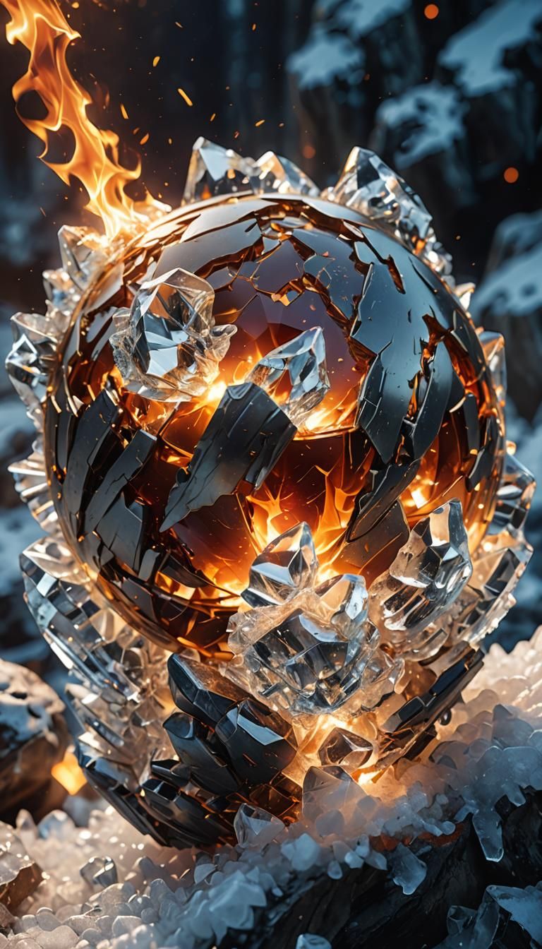 Fiery Crystal Orb Held in Icy Hands