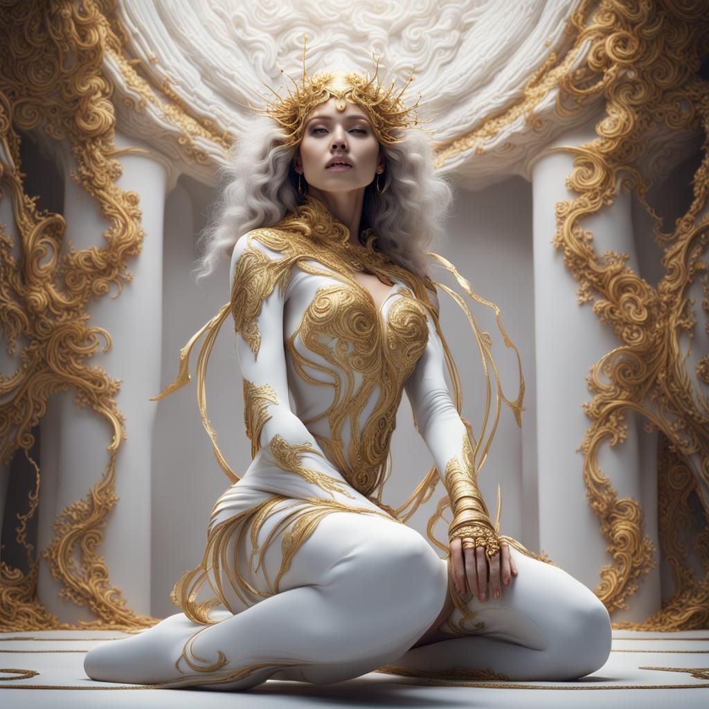Porcelain and Gold Woman: Epic Digital Sculpture