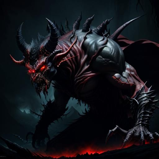 Grotesque Demon King in Dark Fantasy Realm