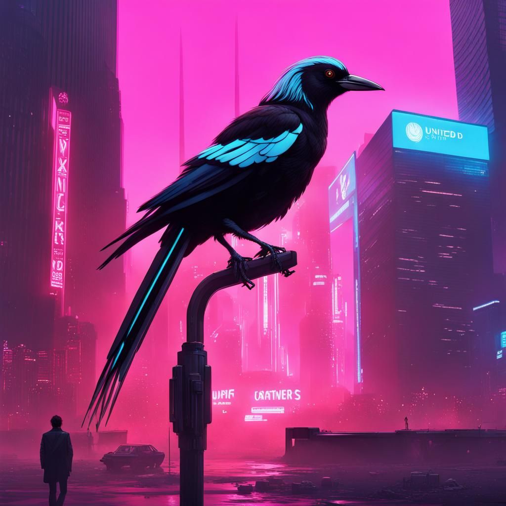Cyberpunk Magpie near United Nations Building