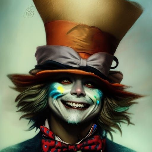 Mad Hatter Cat Portrait in Art Nouveau Style