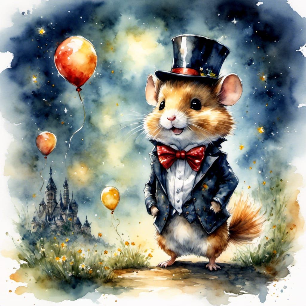 A jauntily dressed hamster