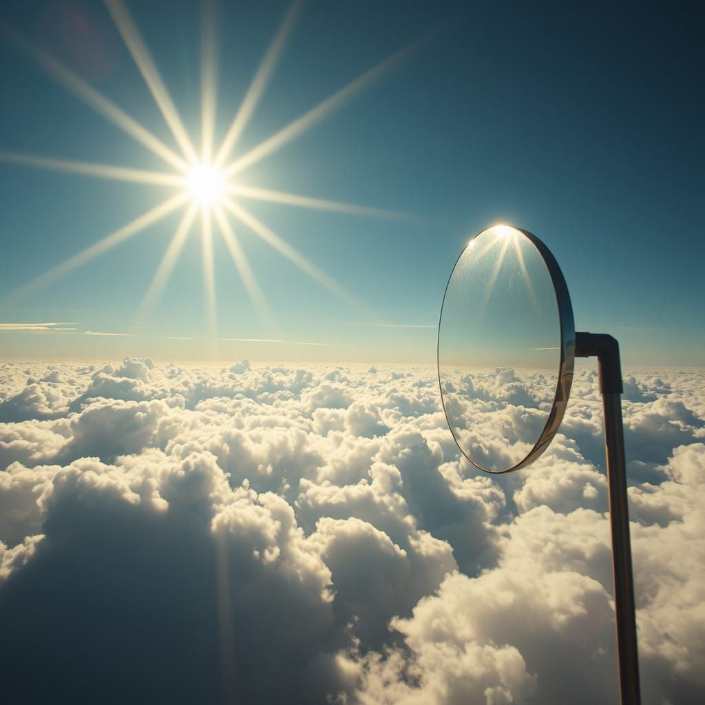 Futuristic Scene of Mirrors Focusing Sunlight on Clouds