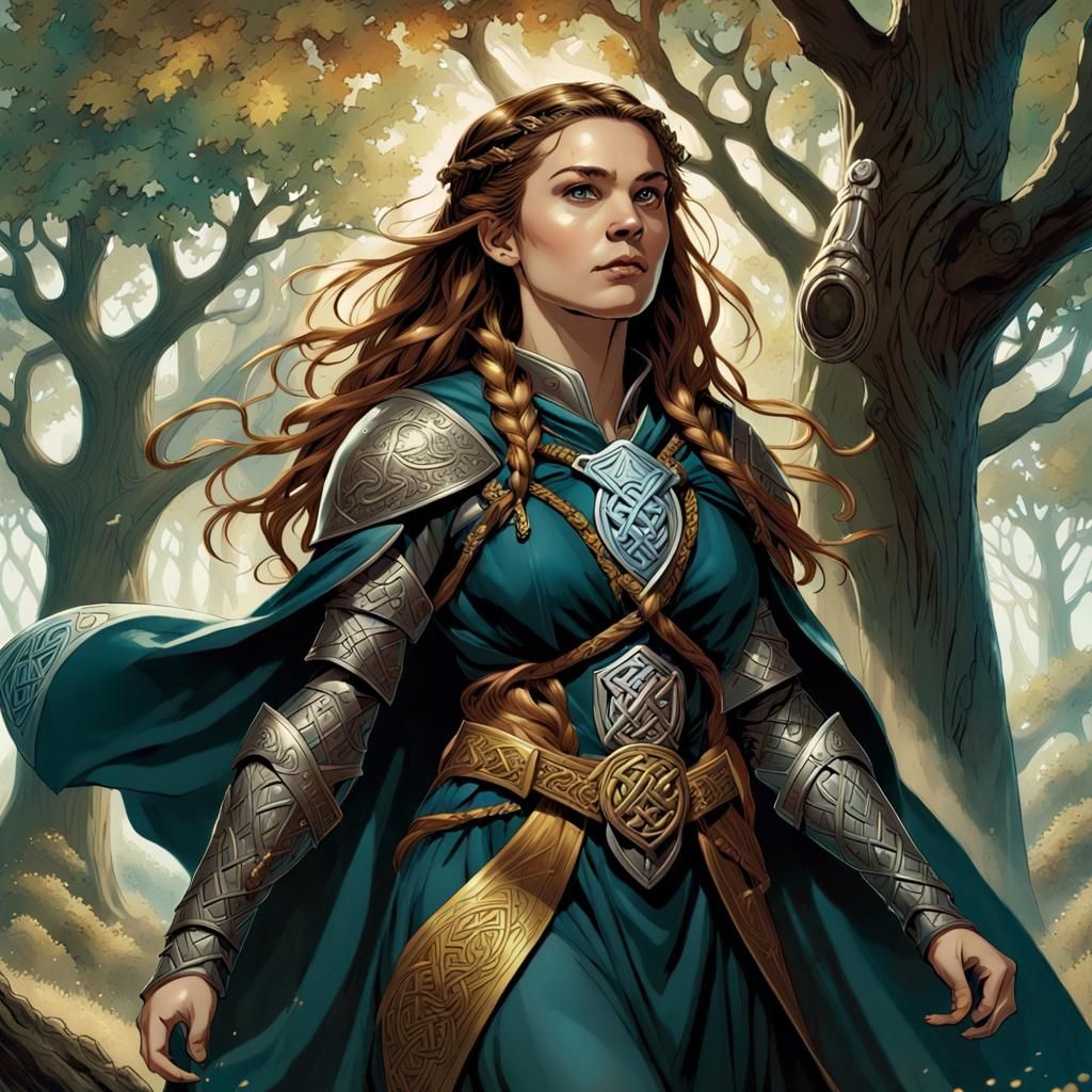 Female Dwarven Cleric in Celtic Armor