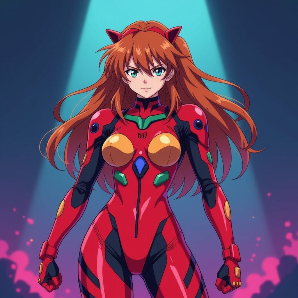 Asuka in Red Plugsuit: Manga-Style Anime Wallpaper