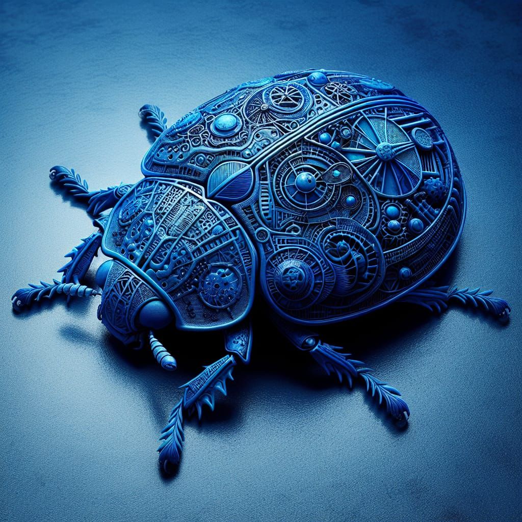 Royal Blue Ladybug in Medieval Filigree Style