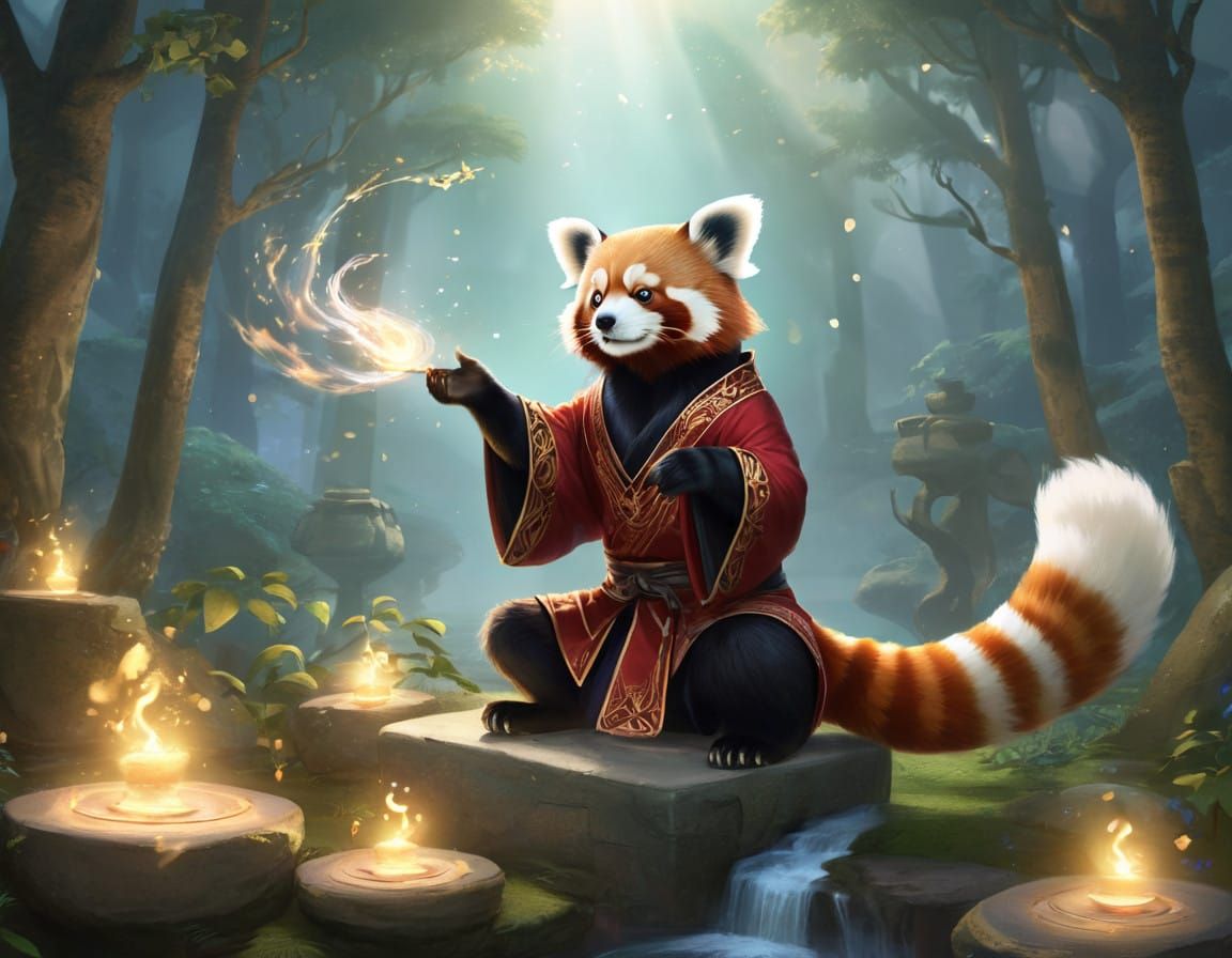 Red Panda Magician in Ethereal Setting