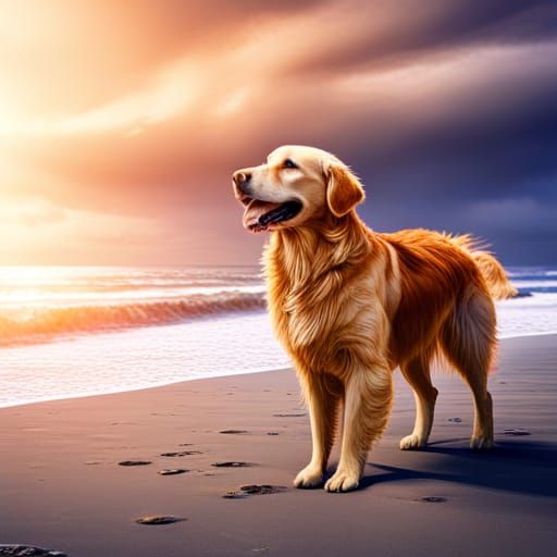 Golden Retriever at the Beach: Detailed Matte Painting