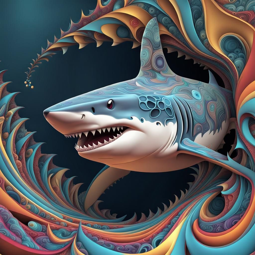 Abstract Shark in Zentangle Fractal Style