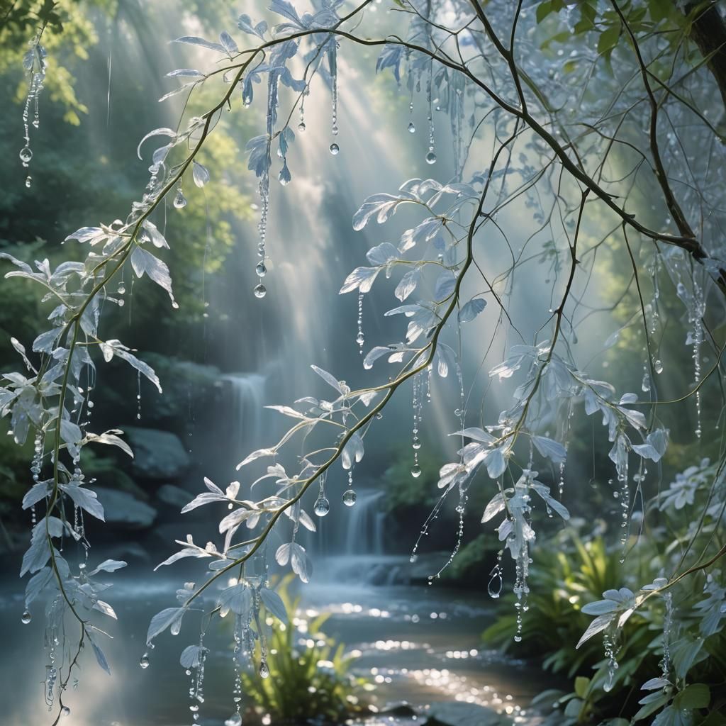 Ethereal Mist Cascade in Dreamlike Landscape