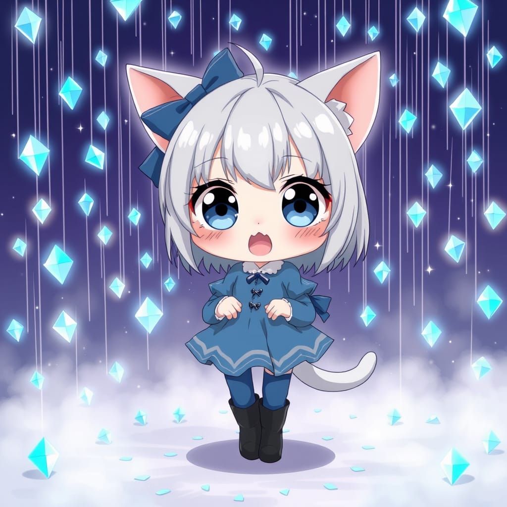 Anime Catgirl Surrounded by Glittering Ethereum Rain