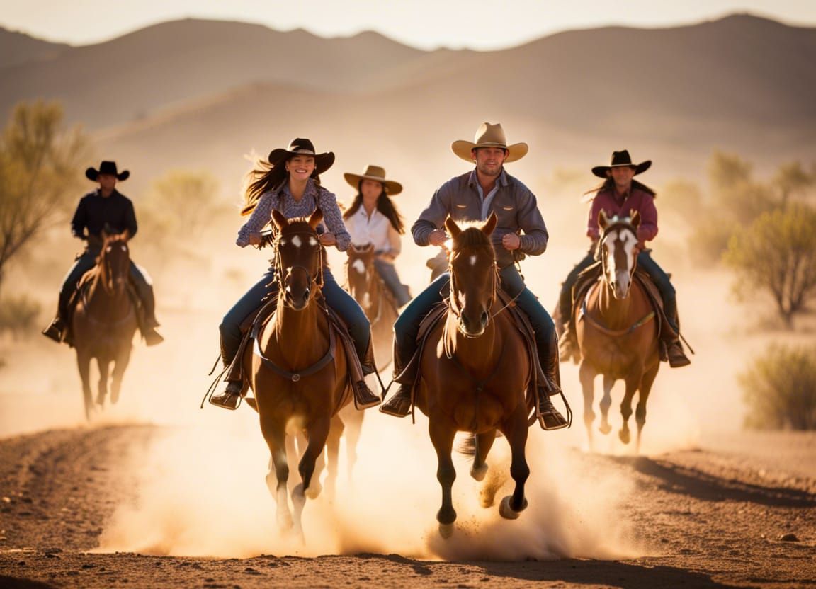 Cowboys and Cowgirls Ride Fast Through Desert