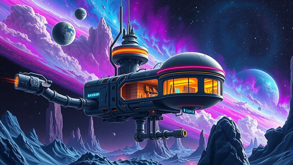 Sci-Fi Alien Station with Neon Gas Station