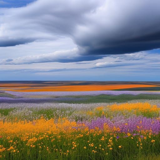 Hyperdetailed Wildflower Field Under Pastel Sky