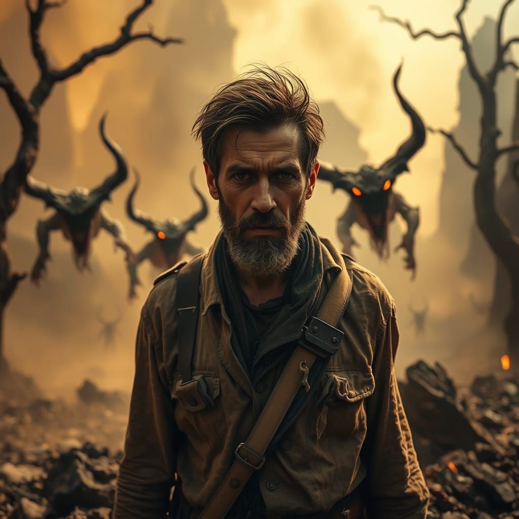 Lost Soul in a Desolate Hellish Landscape