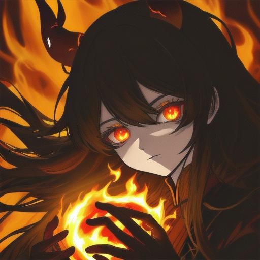 Fiery Anime Girl in Mystical Forest