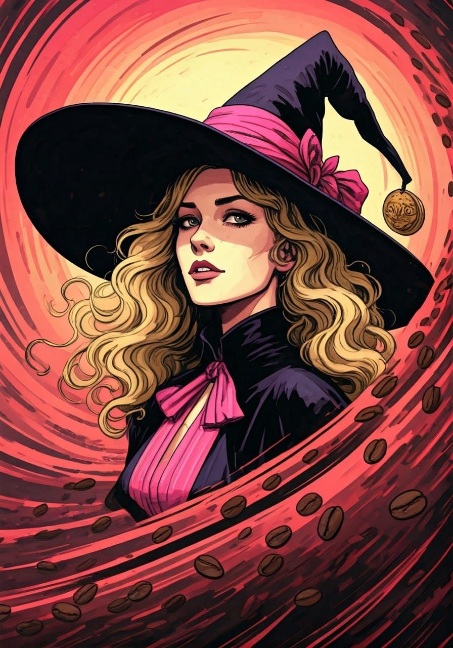Coffee Witch Portrait in Graphic Novel Style