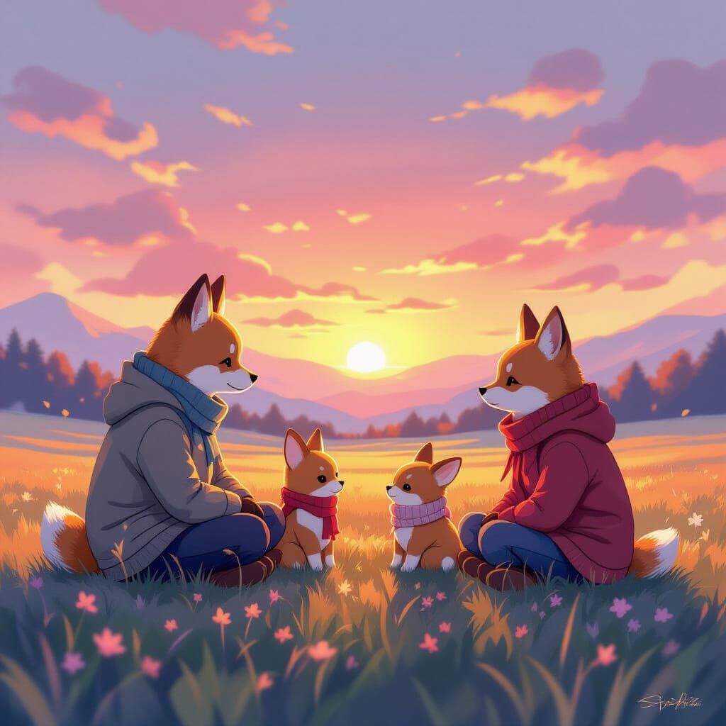 Anime Key Visual Animals Bask in Sunset