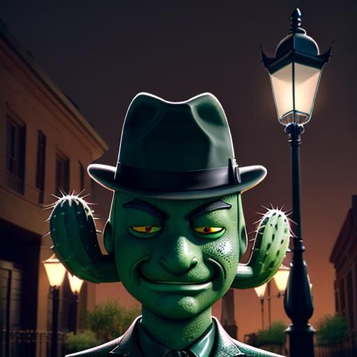 Handsome Cactus Character with Fedora in 3D
