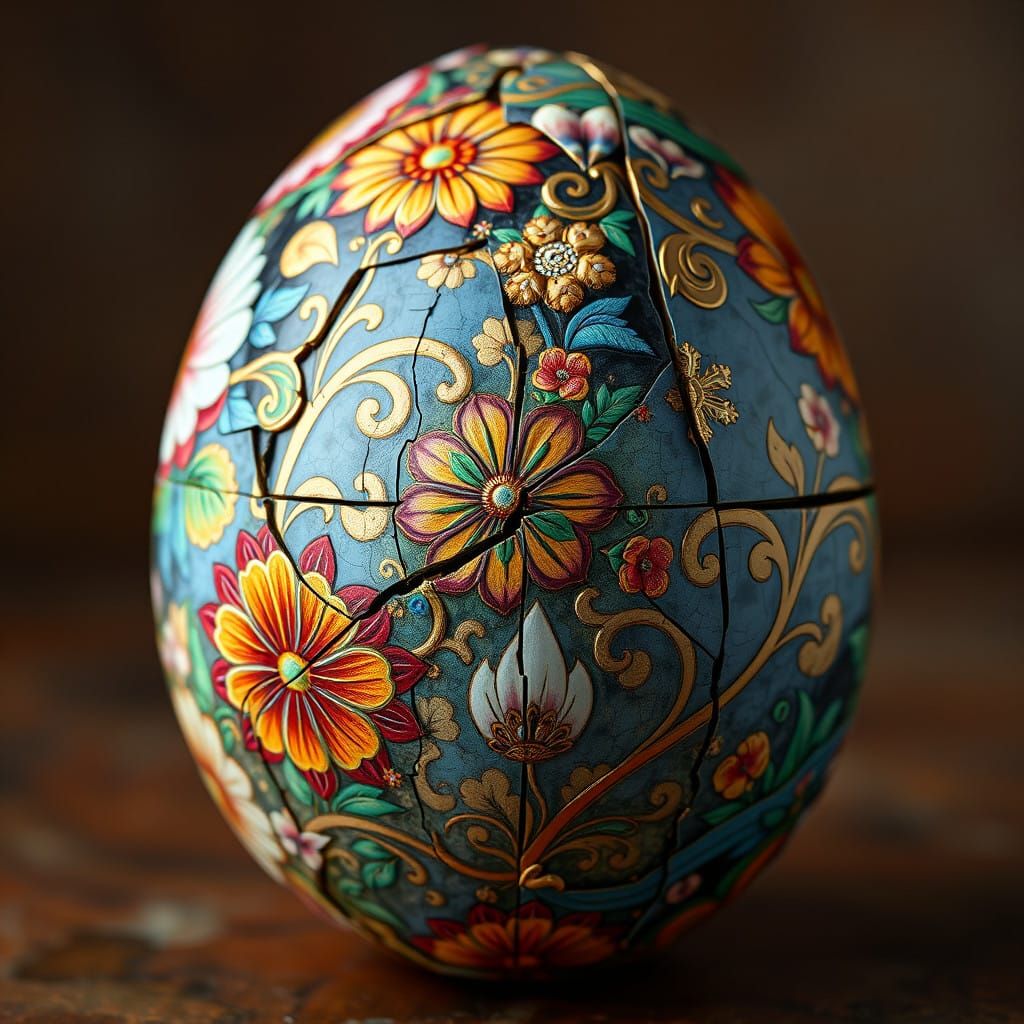 Vibrant, Antique Faberge Egg with Cracked Porcelain