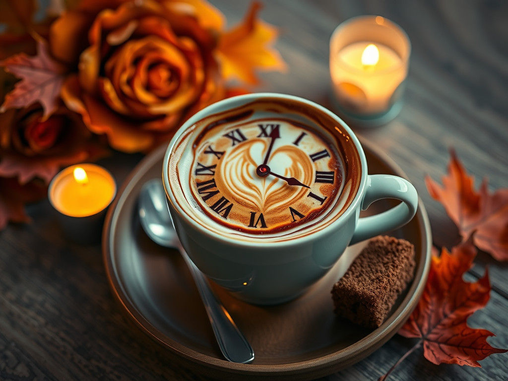 Latte Art Clock: Autumnal Coffee Still Life