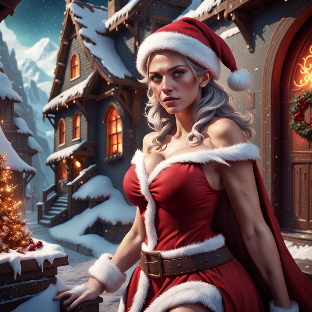 Festive Female Santa Claus in Detailed Digital Art