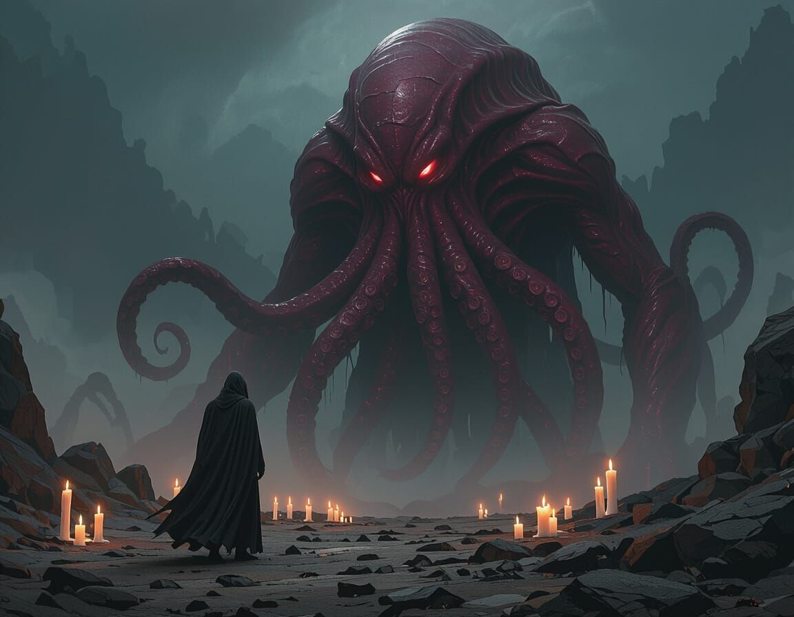 Colossal Tentacled Horror in Dark Fantasy Style