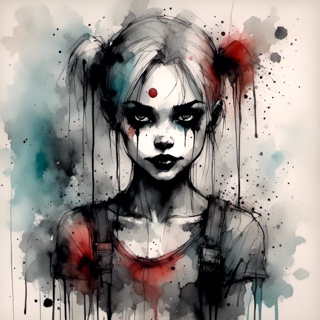 Harley Quinn in Charcoal and Ink Style