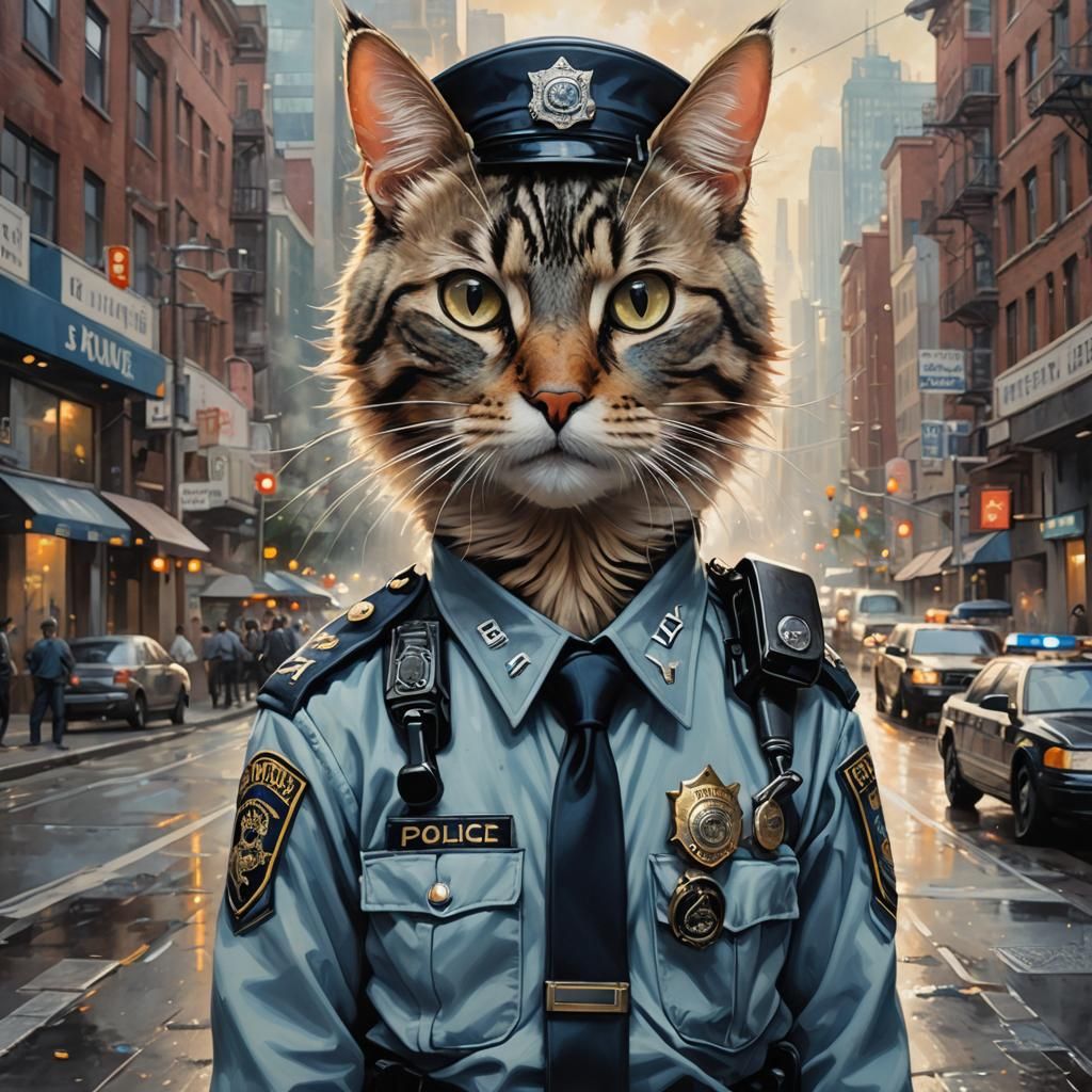Cat in Police Uniform Portrait