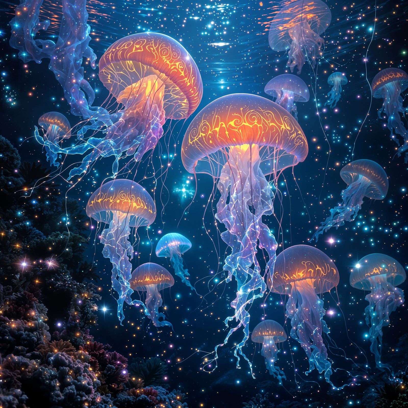 Enchanted Cosmic Jellyfish in Ethereal Oceanic Realm