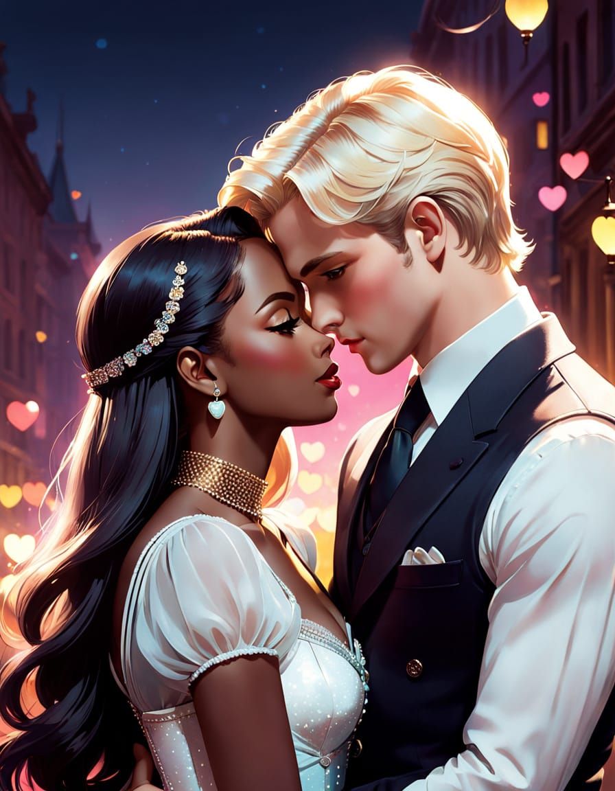 A pale-skinned man and a dark-skinned woman