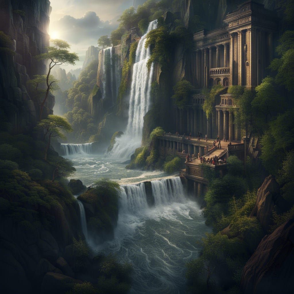 Epic Waterfall Digital Matte Painting