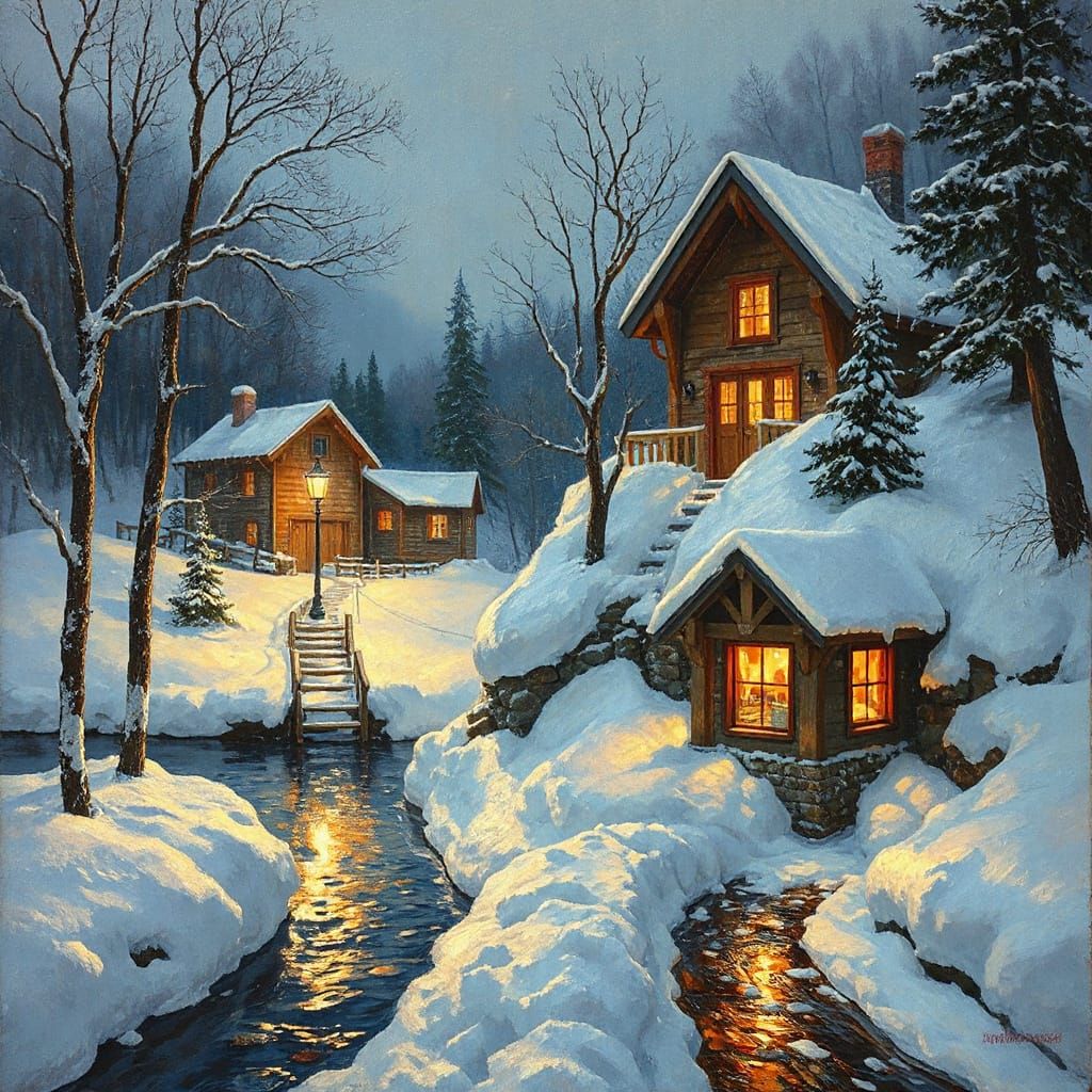 Winter Scene in Impasto Style