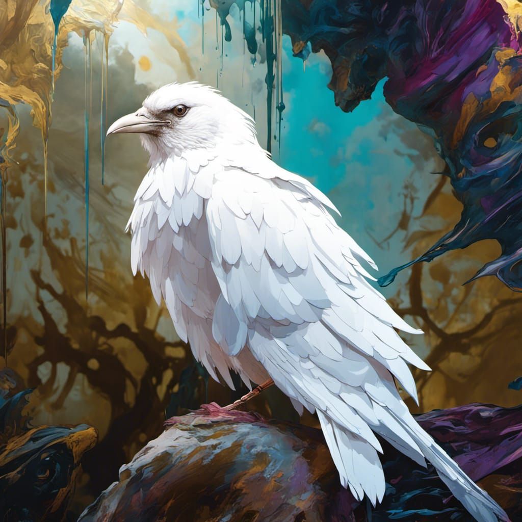 White Raven Bird in Graffiti Art Style