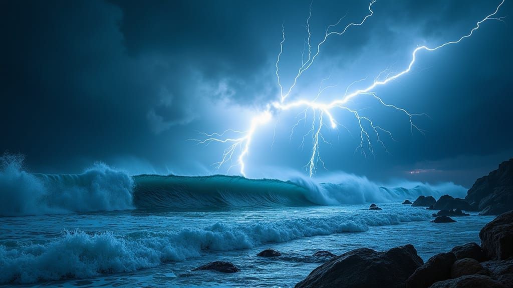 Electric Storm Rages Over a Wild Ocean