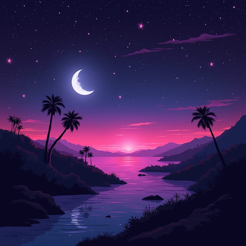 Synthwave Starry Sky with Neon Lights