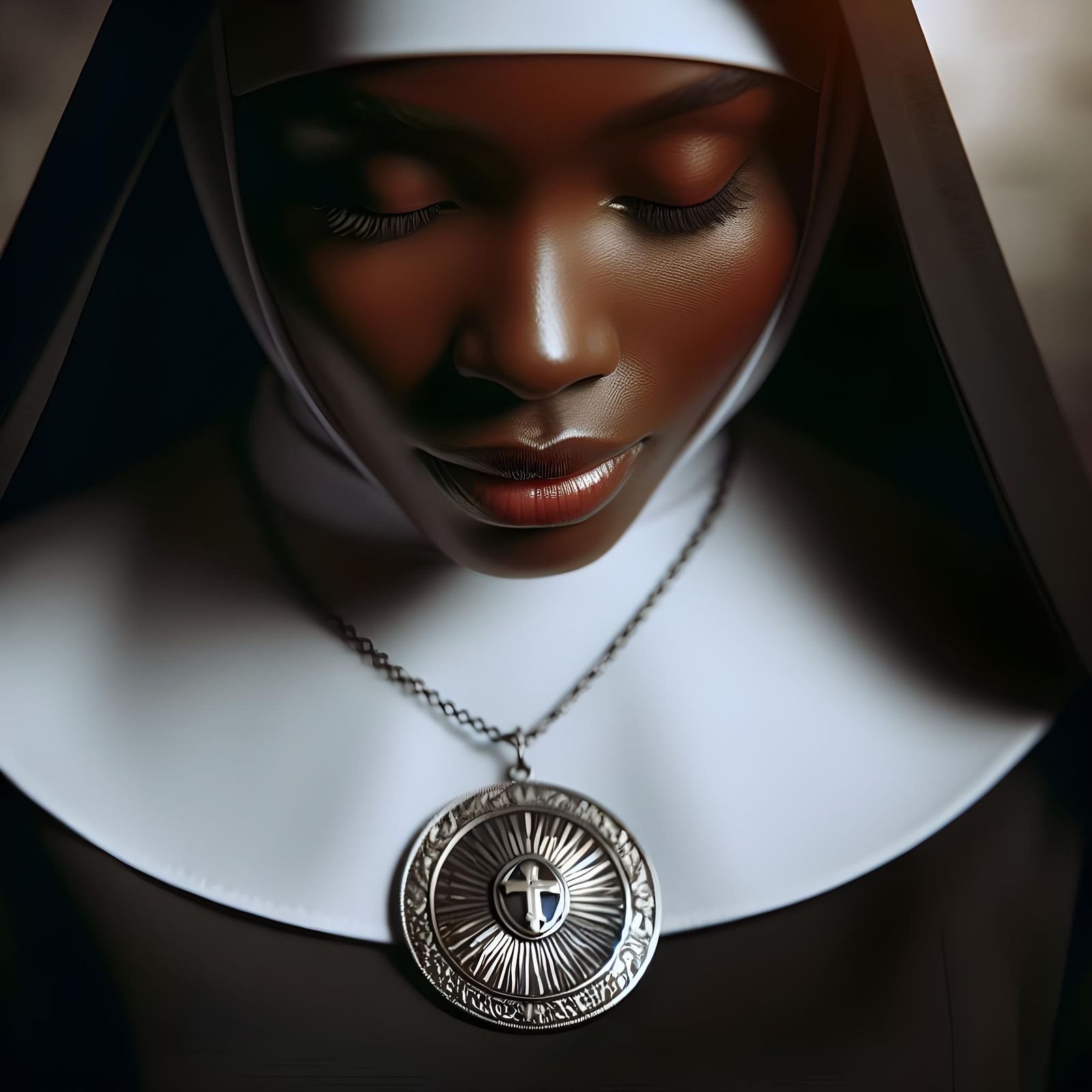 Devout Nun with Religious Medal