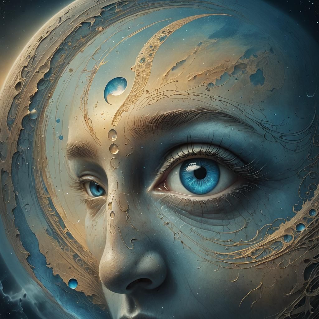 Crescent Moon with a Tear, Surreal Fantasy Art