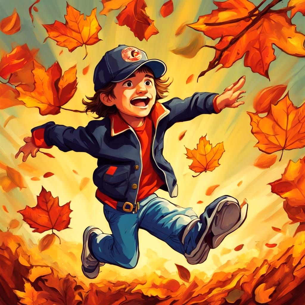 Boy Panics as Autumn Wind Steals Baseball Cap