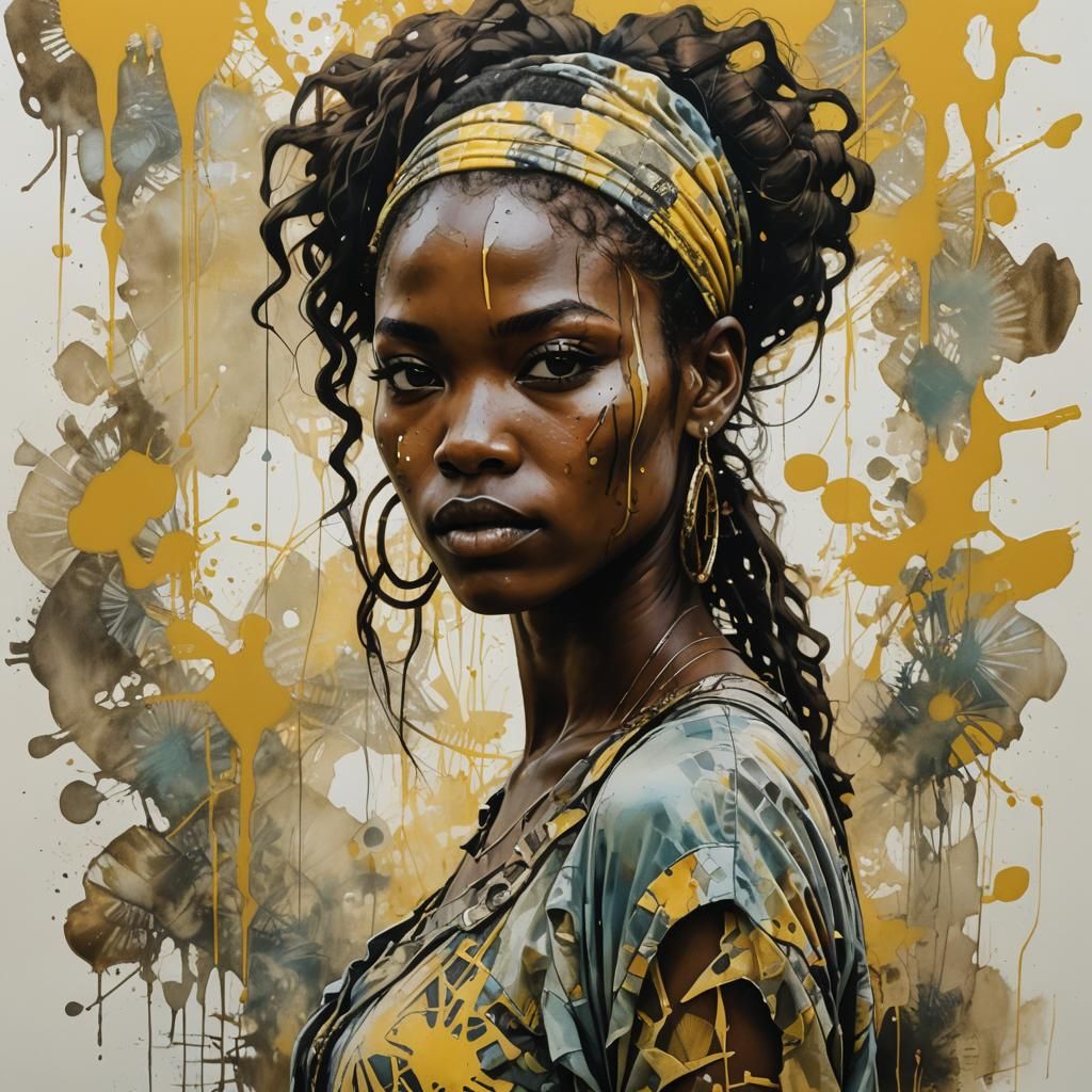 Harmonic Double Exposure Portrait of African Girl