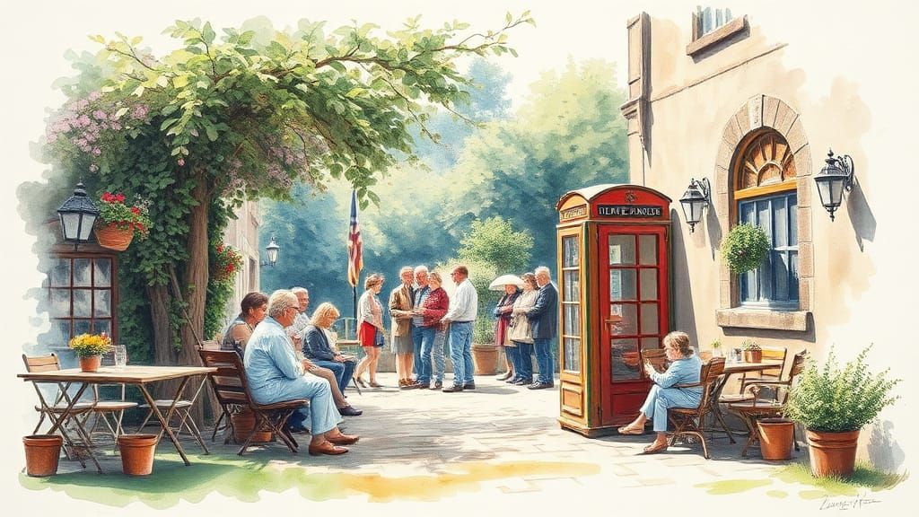 Vintage England Scene in Watercolour Charcoal Style