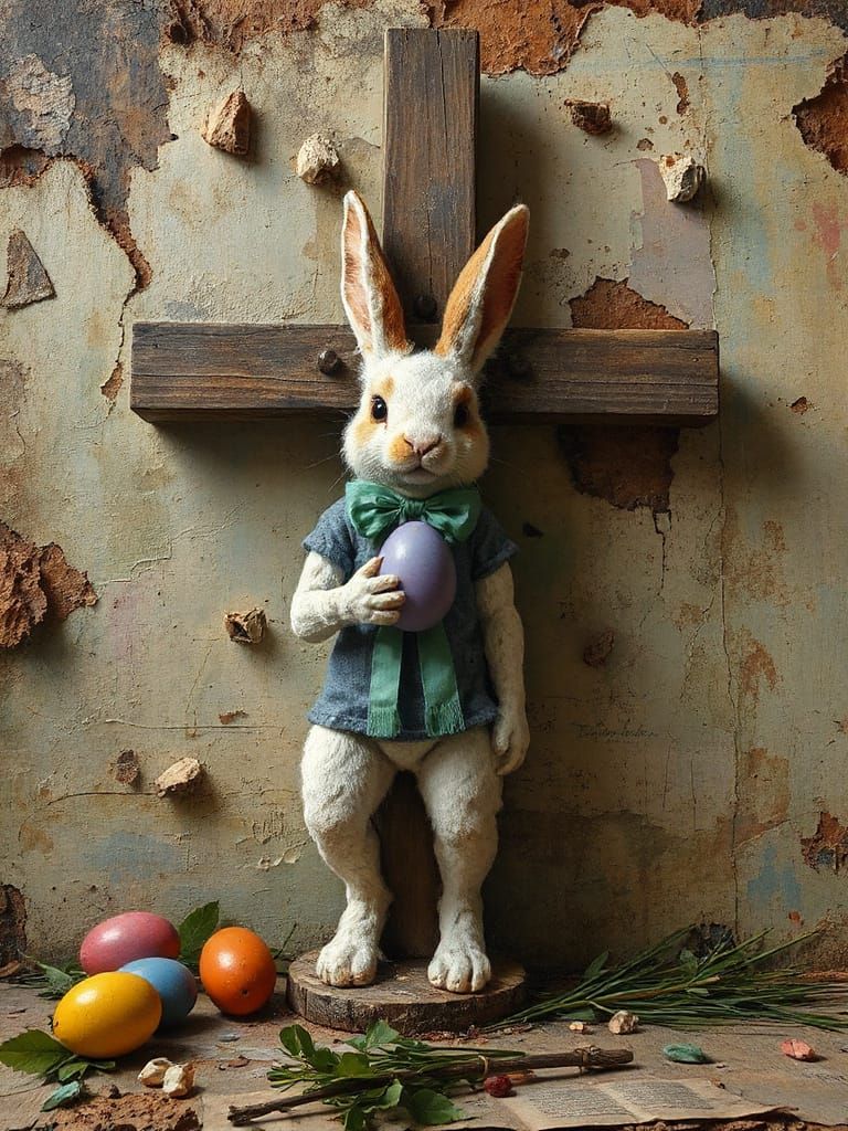 Easter Bunny in Post-Apocalyptic Crucifixion Scene