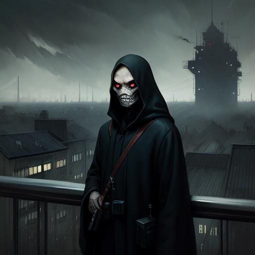 Sinister Surveillance Scene in Digital Painting Style